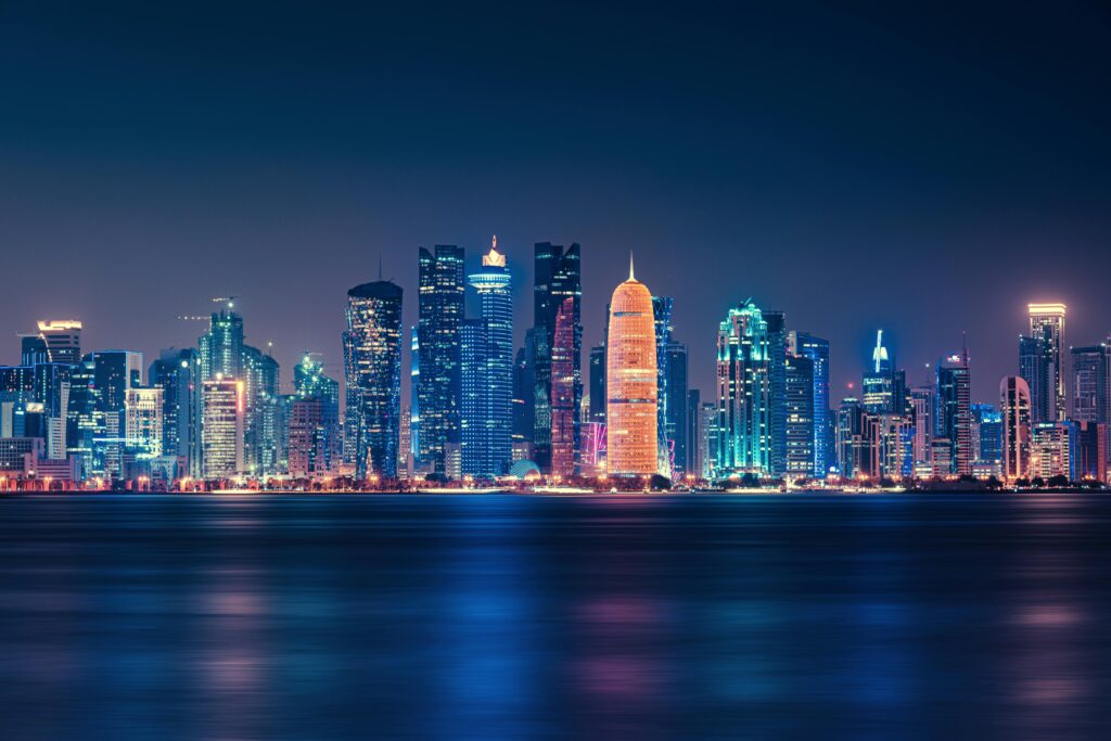 The skyline of Doha, Qatar.
