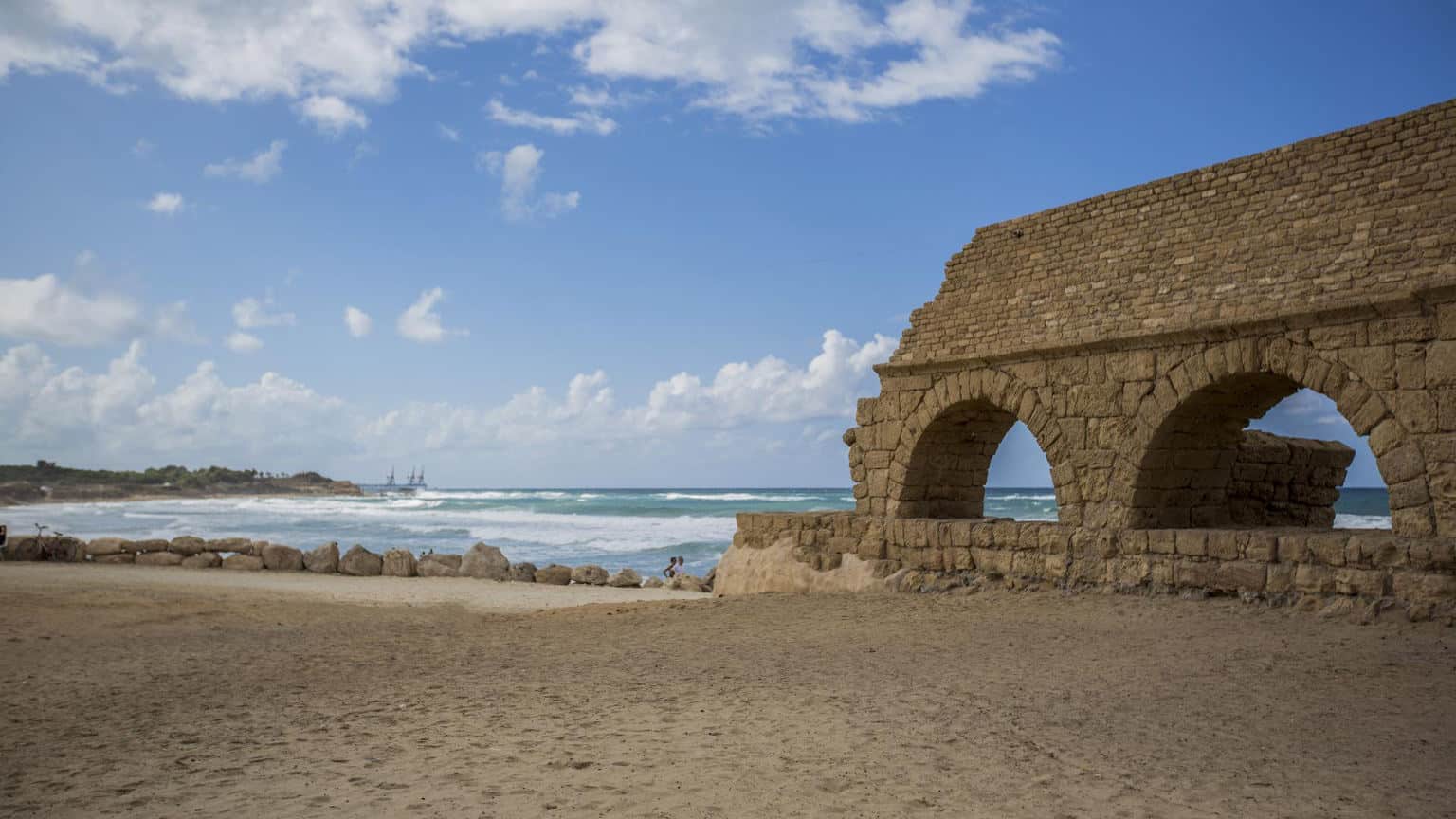 Israel Cropped Caesarea Waterducts Beach Coast
