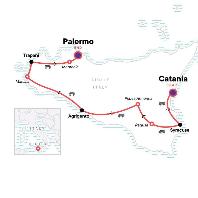 Southern Sicily itinerary map
