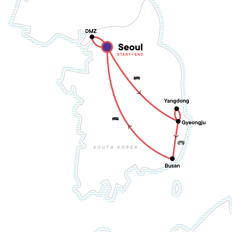 South Korea itinerary map