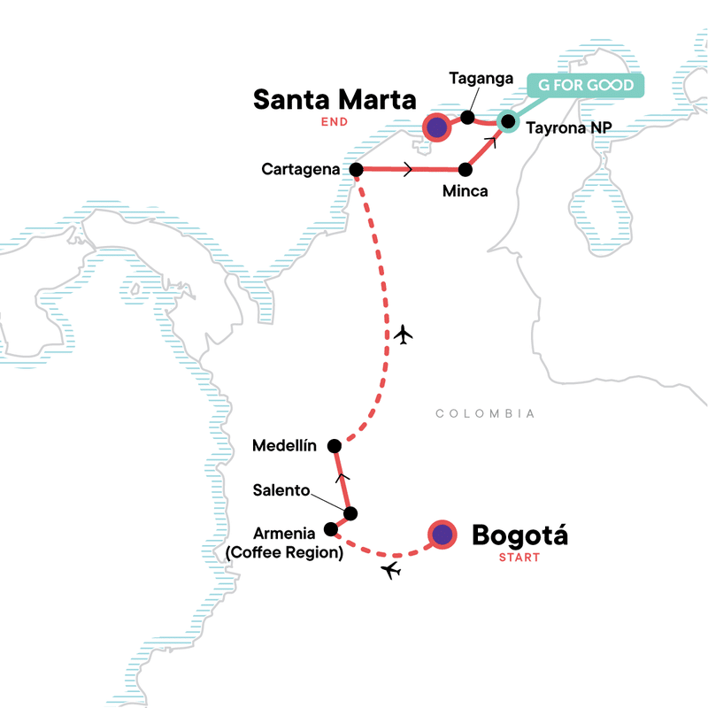Colombia itinerary map